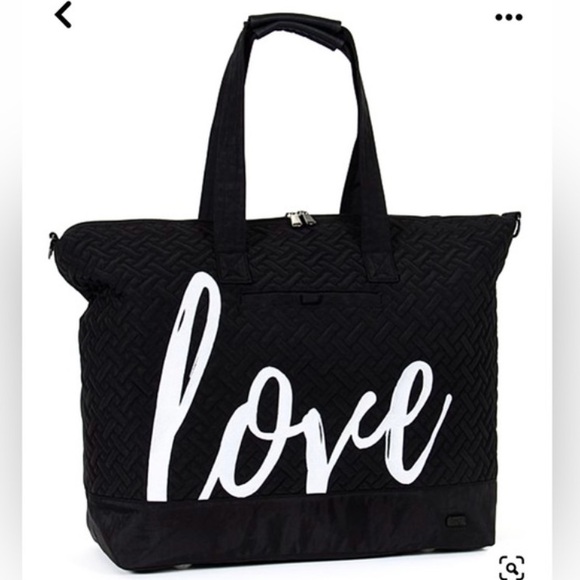 lug Handbags - LUG Black Quilted Tote Bag with 'Love' Script
